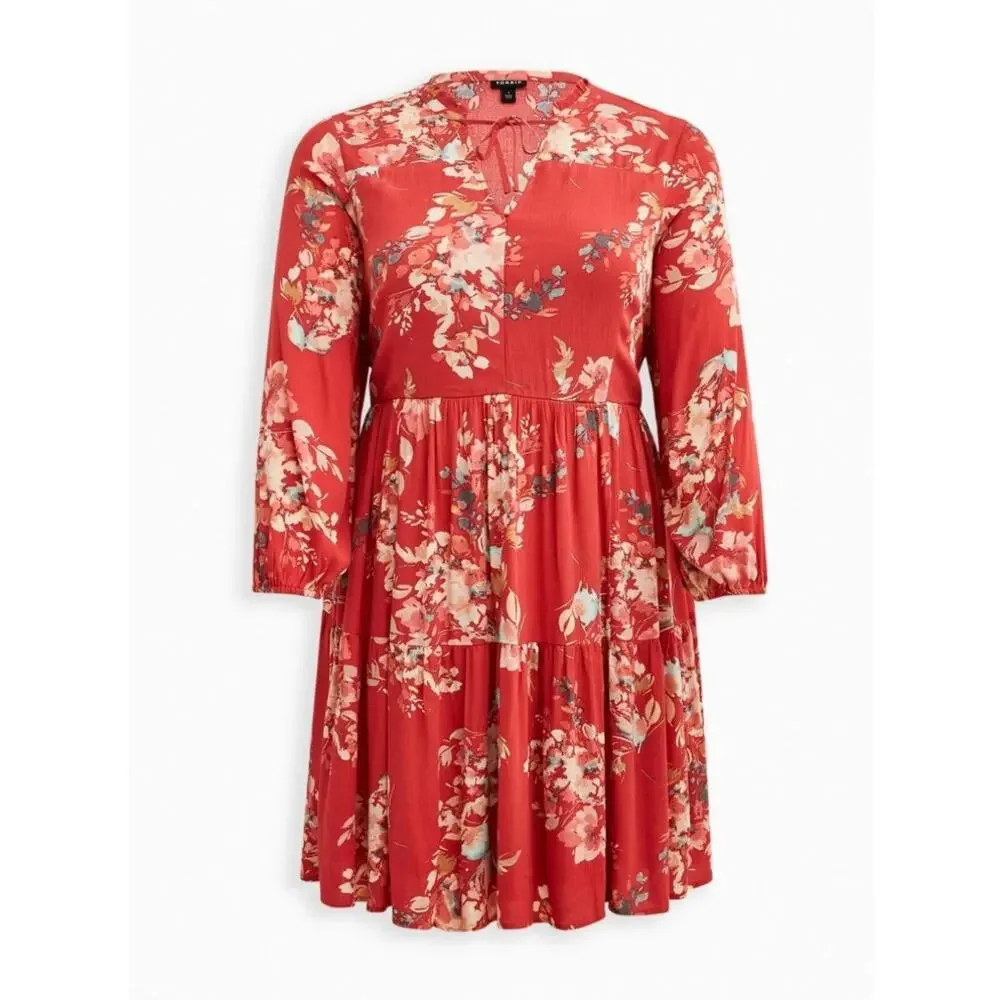 Torrid Voluminous Crinkle Gauze Floral Red Dress | Size 0 (Fits L/12) - Picture 4 of 11